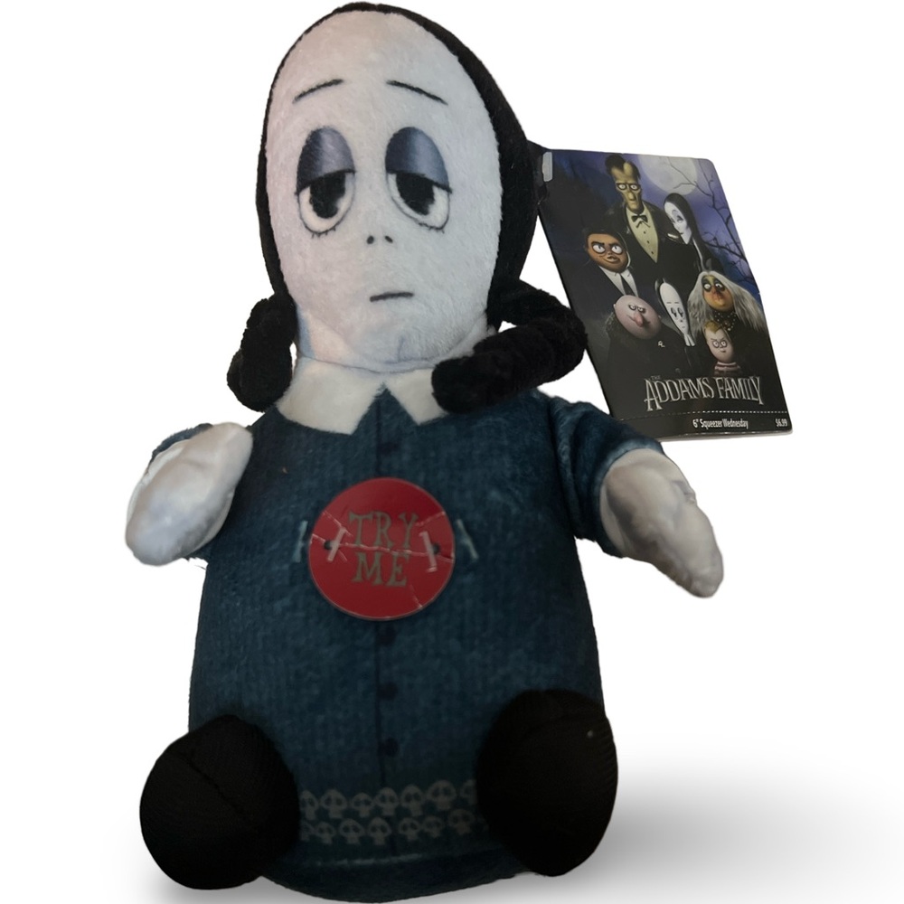 Cuddle Barn ADDAMS FAMILY Wednesday 6" Squeezer Plush Doll DOES NOT WORK Has Tag